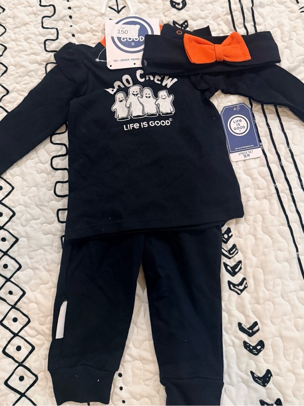 Life is Good Kids' Black 'Boo Crew' Pajama Set with Orange Bow